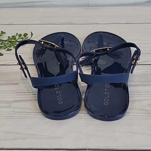 Gold Toe Blue Tassle Detail Flat Thong Sandals Womens Size 7 - Picture 4 of 10